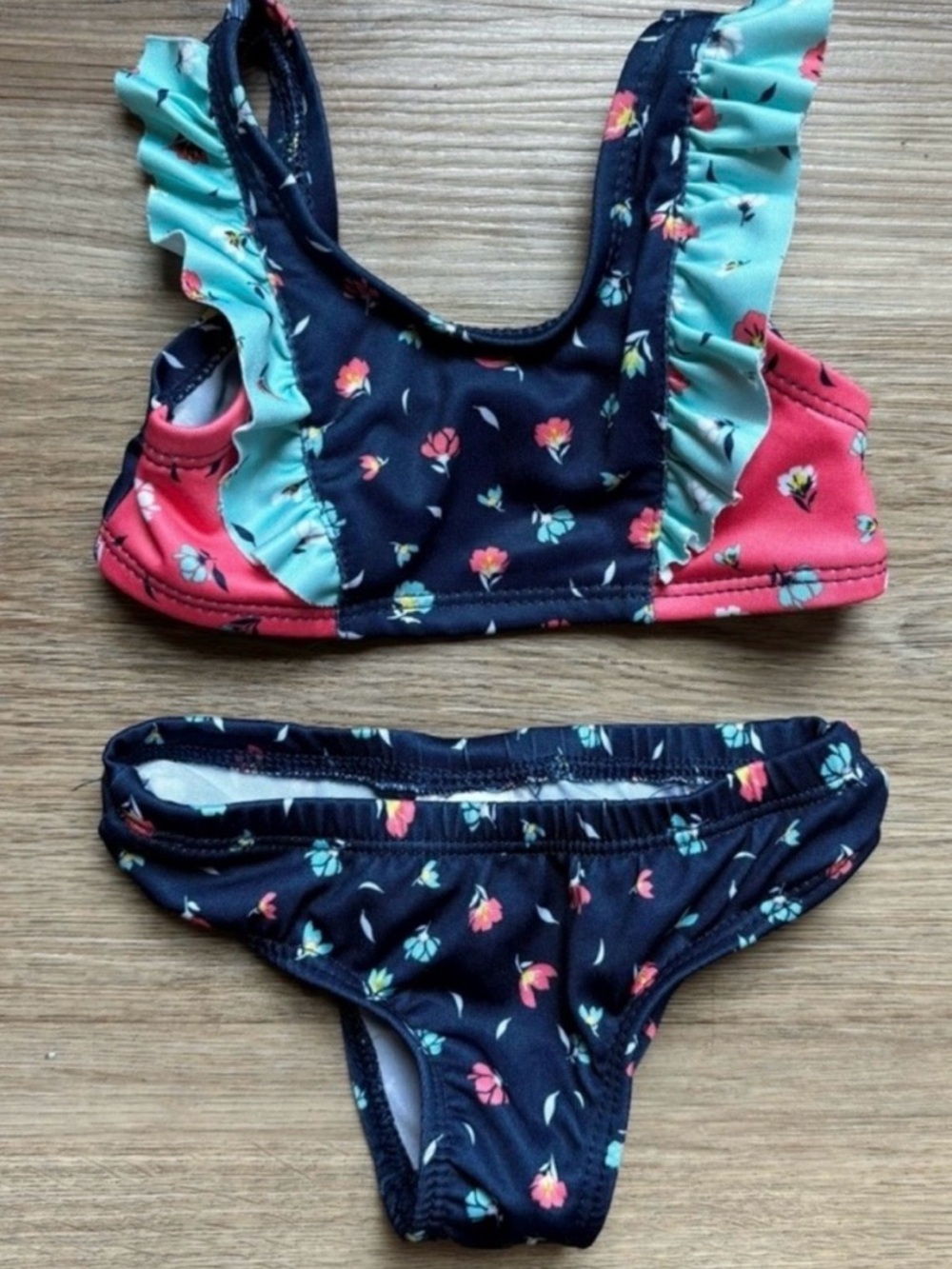 Pink Platinum Bikini 12M Blue Floral Ruffle Swimsuit Two Piece NWOT